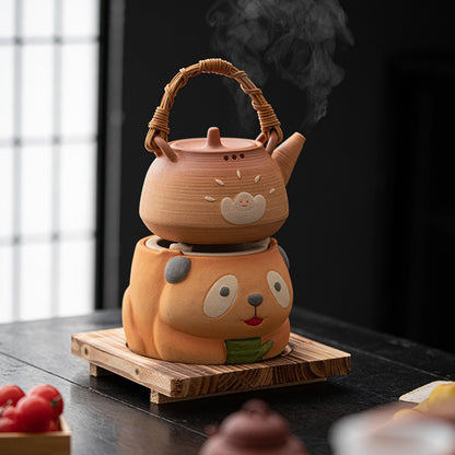 Ceramic teapot and cups，Cute panda carbon stove