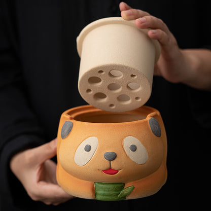 Ceramic teapot and cups，Cute panda carbon stove