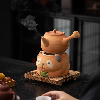 Ceramic teapot and cups，Cute panda carbon stove