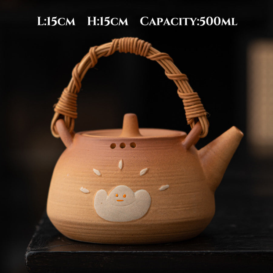 Ceramic teapot and cups，Cute panda carbon stove