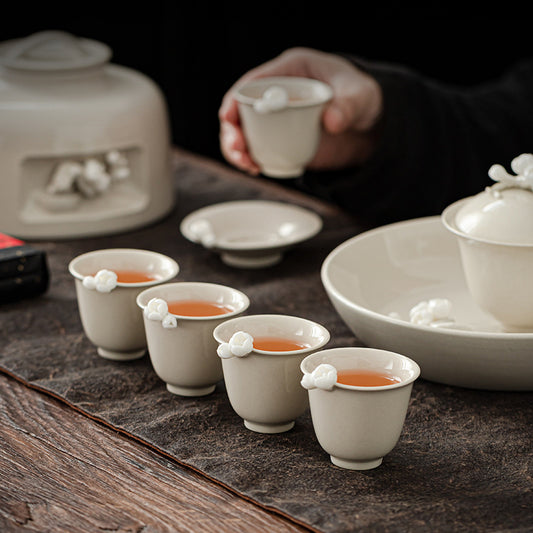 Glazed,Handmade Plum Blossom Ceramic Tea Cup