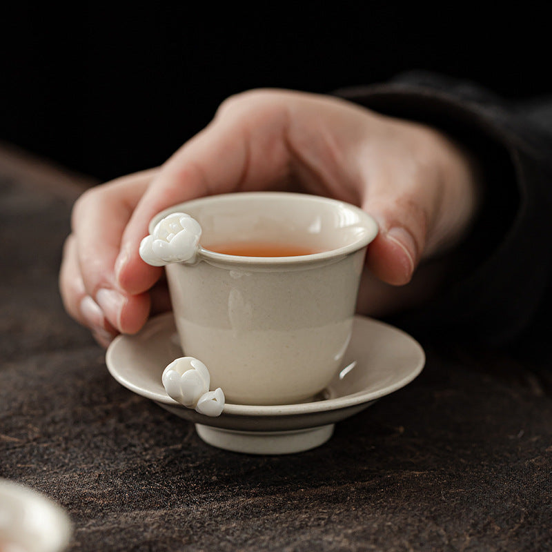 Glazed,Handmade Plum Blossom Ceramic Tea Cup