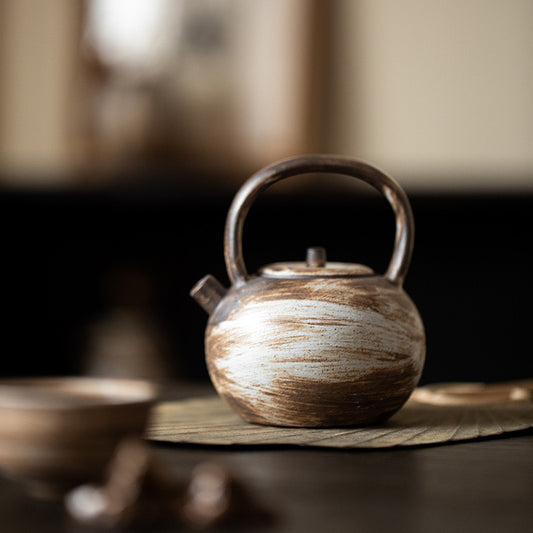 Handmade ceramic teapot，handle teapot