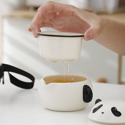 Painted Panda ceramic portable travel tea for one set