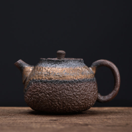 Handmade Vintage Coarse Pottery Teapot with Stone Pattern，ceramic teapot