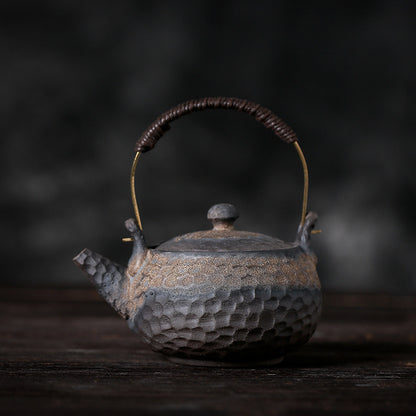 Handmade Vintage Coarse Pottery Teapot with Hammered Texture，ceramic teapot