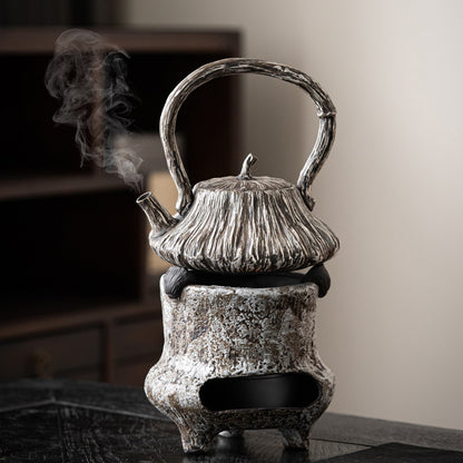 Misty Grey with Silver Luster Lotus Seedpod Lift-Beam ceramic teapot