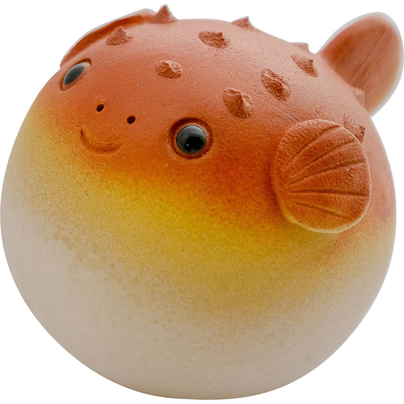 Tea Pet Handmade Pufferfish Statue Ornaments Sculpture Yixing Purple Clay