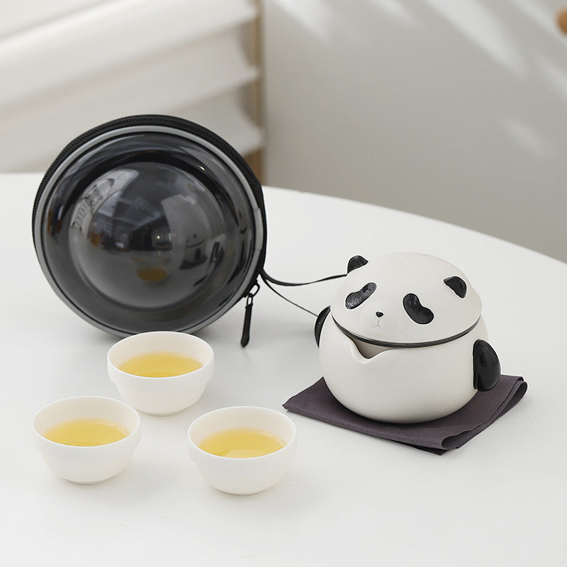 Painted Panda ceramic portable travel tea for one set