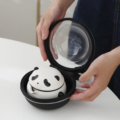 Painted Panda ceramic portable travel tea for one set