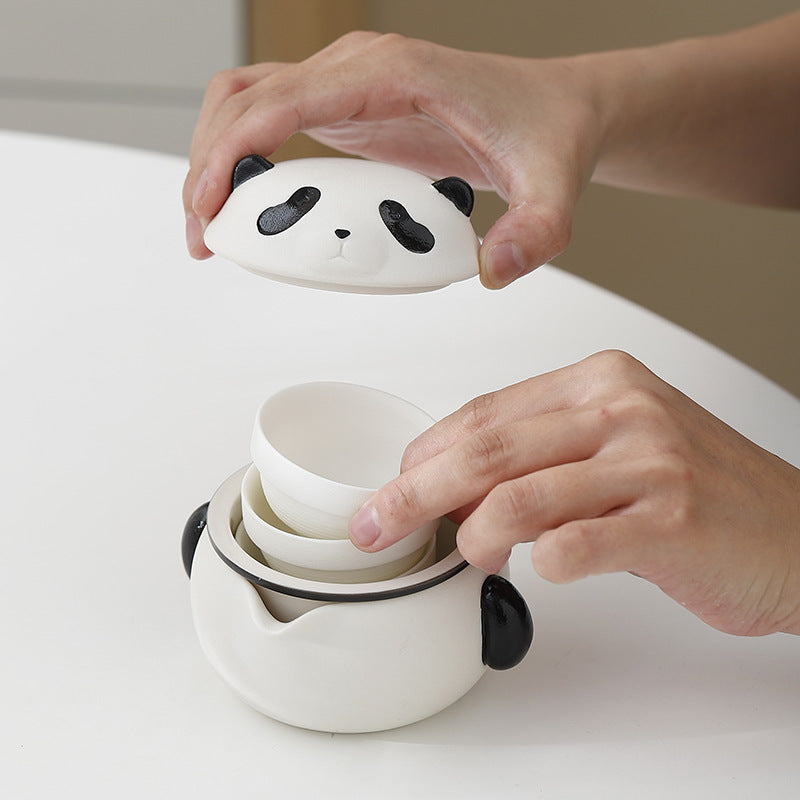 Painted Panda ceramic portable travel tea for one set