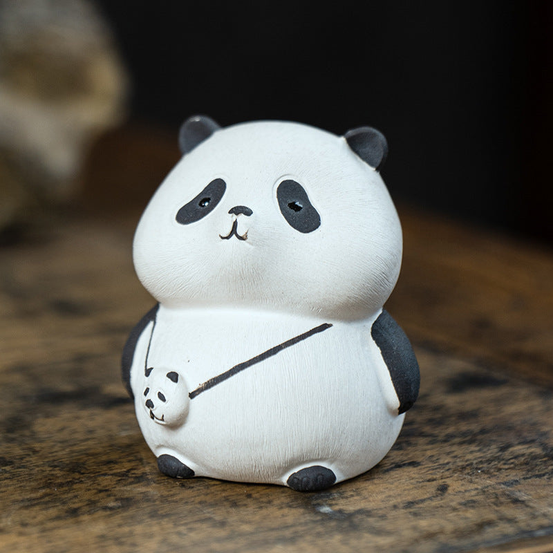 Yixing Purple Sand Tea Pet Giant Panda Handmade Kung Fu Tea Ceremony Accessories