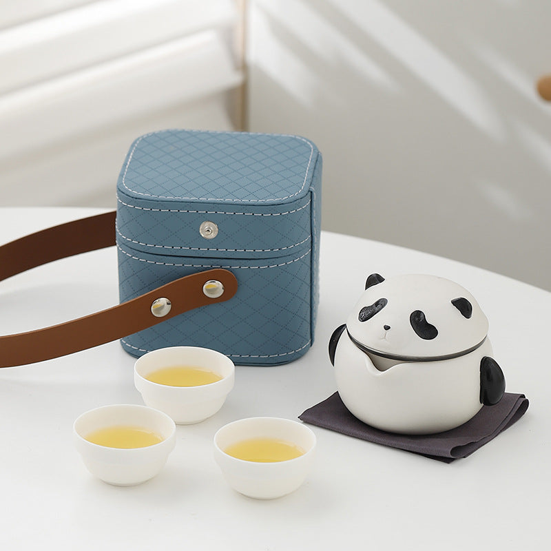 Painted Panda ceramic portable travel tea for one set