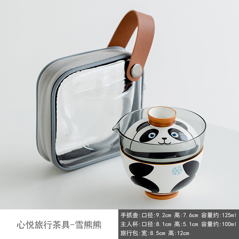 Xuedundun Glass Ceramic Panda Travel Chinese Kung Fu Tea Set