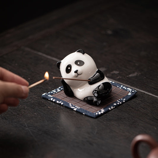 Panda ornament ceramic fun white porcelain incense holder