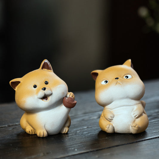 Small Shiba Inu tea pet ornaments handmade tea play